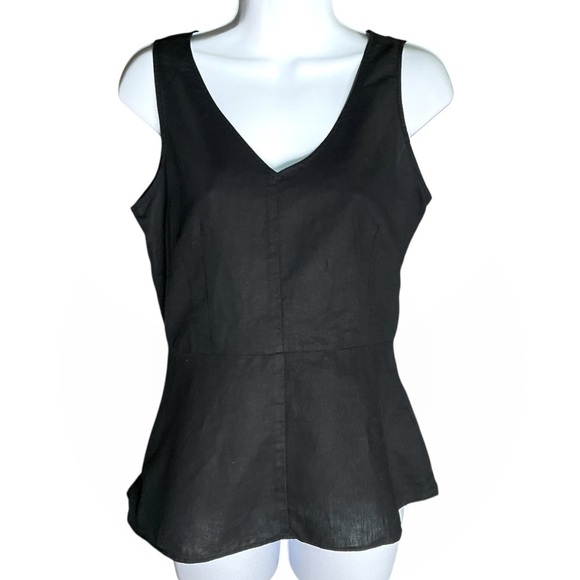 J Crew Factory Peplum Top Sz 4 Linen Blend Sleeveless Black Coastal Resortwear - Picture 2 of 9